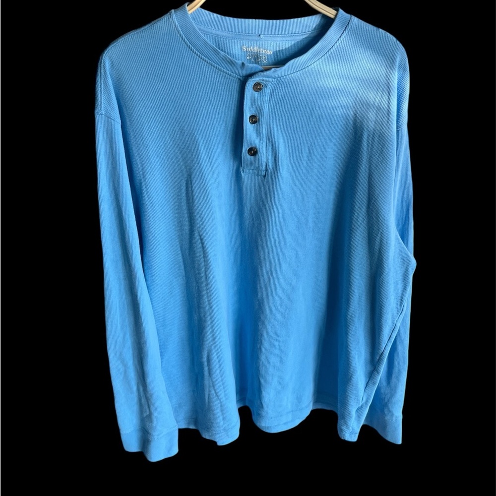 Saddlebred XXL Blue Thermal Henley Camping Fall Winter Pullover